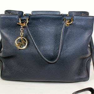 Elegant Navy Blue Leather Tote Bag